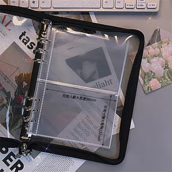 Siyah Sevimli Zip Çanta İle 5 adet Çanta Şeffaf Gevşek Yaprak ciltli defter İç Çekirdek kapaklı not defteri Planlayıcısı Ofis Kırtasiye