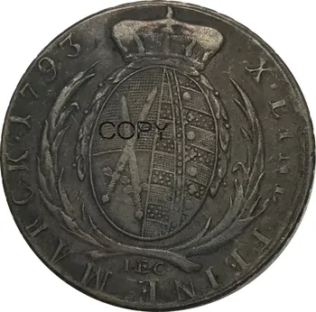 Alman Devletleri Seçmenleri Saksonya 1 Conventionsthaler-Friedrich Ağustos III 1793 IEC Cupronickel Kaplama Gümüş Kopya Para