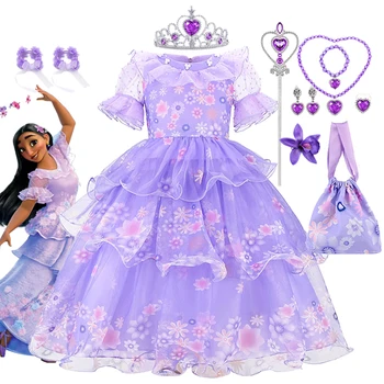 Encanto Elbise Kız Parti Isabela Madrigal Kostüm Çocuklar Cadılar Bayramı Karnaval Cosplay Doğum Günü Örgü Vestidos Giysileri