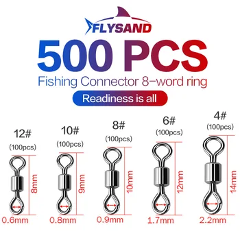 FLYSAND Haddeleme Varil Balıkçılık Döner Balıkçılık Kanca Hattı Konektörü Paslanmaz Çelik Bakır Siyah Nikel Kaplı Kiti 500 adet / kutu