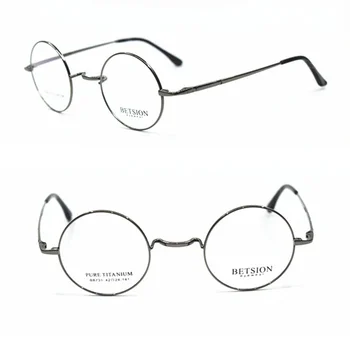 BETSION Vintage Saf Titanyum Erkek Kadın Küçük Yuvarlak 42 44mm Gözlük Çerçeveleri Gözlük Tam Jant Gözlük Miyopi Rx mümkün B8731